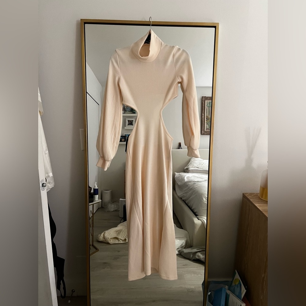 White Turtleneck Dress with Cutouts